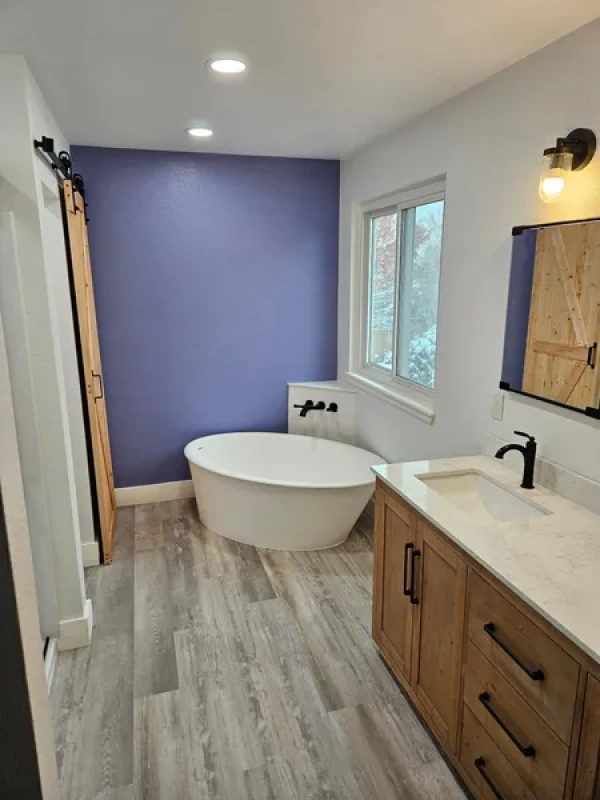 Powder Room with Statement Tile & Floating Vanity