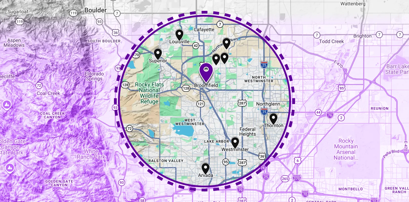 Service area map - Broomfield CO and surrounding areas